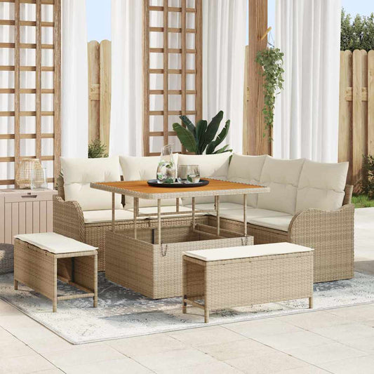 Conjunto de Sofá de Jardim 8 pcs Bege e Creme 100 x 100 x 71 cm
