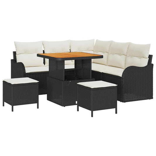Conjunto de Sofá de Jardim 8 pcs Preto e Creme 80 x 80 x 71 cm