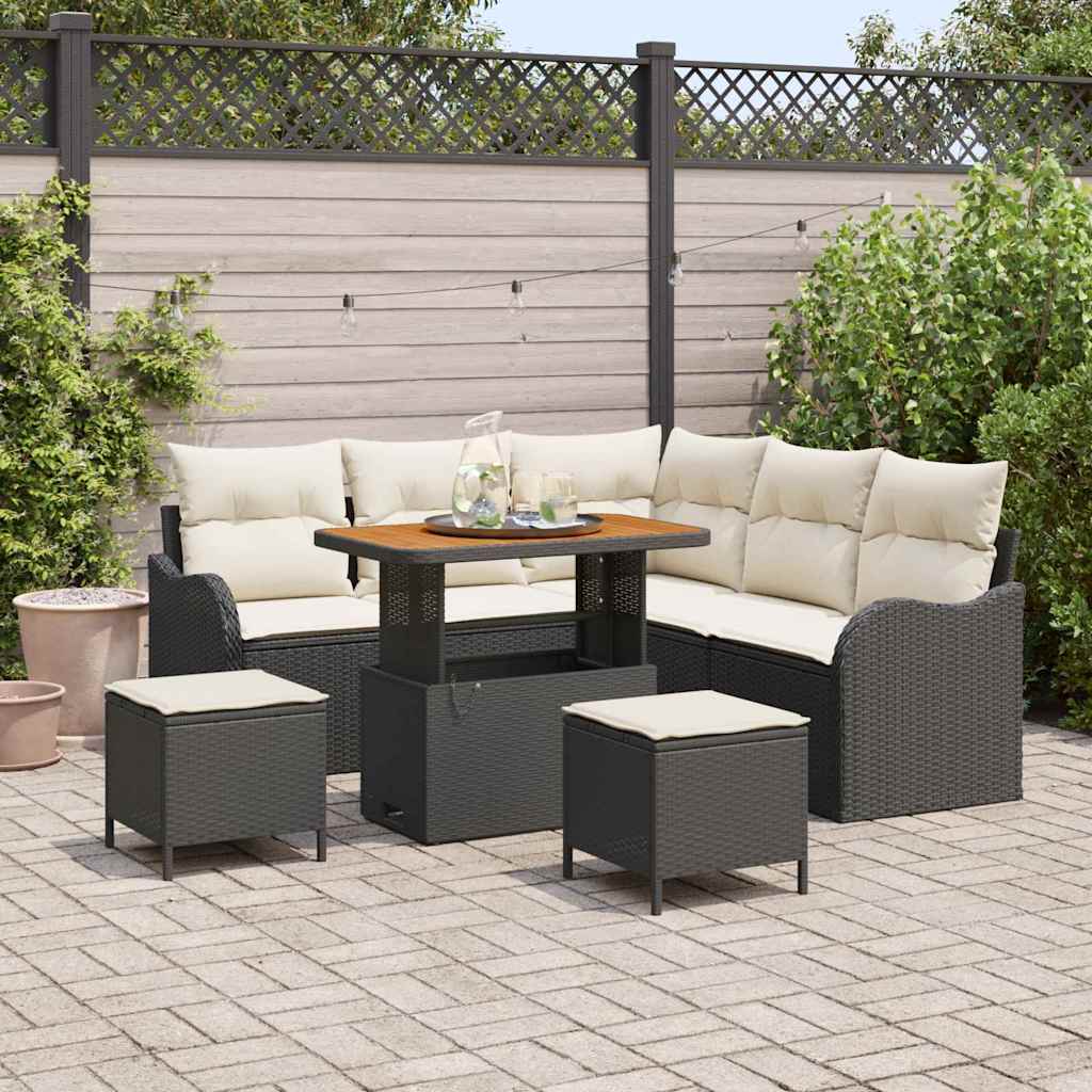 Conjunto de Sofá de Jardim 8 pcs Preto e Creme 90 x 55 x 71 cm