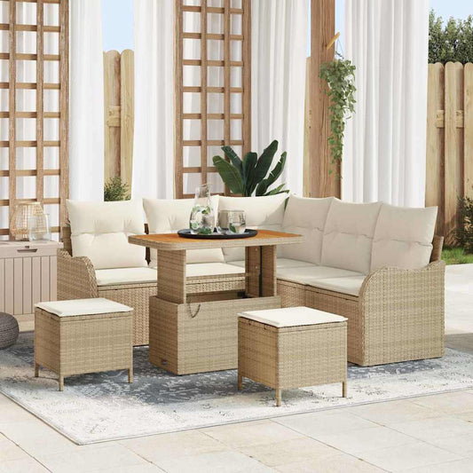 Conjunto de Sofá de Jardim 8 pcs Bege e Creme 90 x 55 x 71 cm