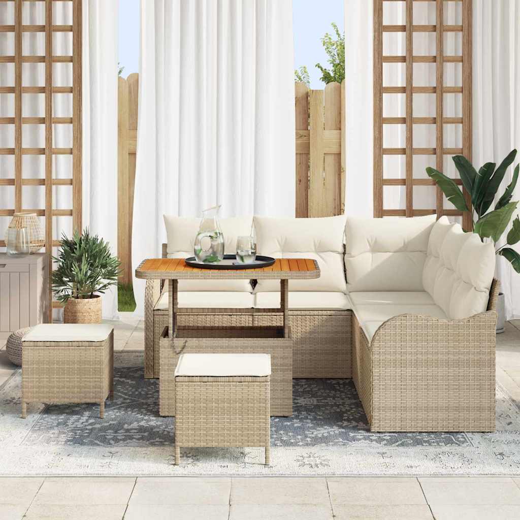 Conjunto de Sofá de Jardim 8 pcs Bege e Creme 90 x 55 x 71 cm