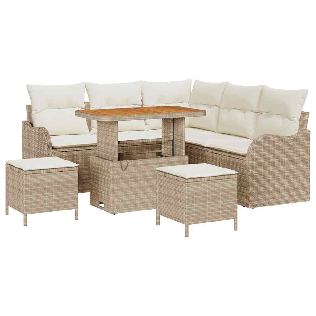 Conjunto de Sofá de Jardim 8 pcs Bege e Creme 90 x 55 x 71 cm