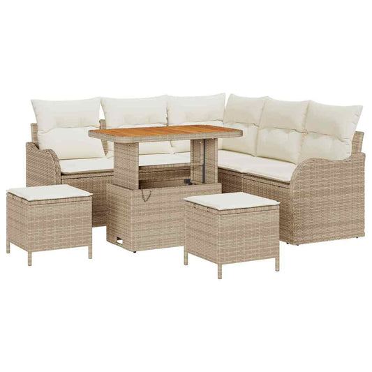 Conjunto de Sofá de Jardim 8 pcs Bege e Creme 90 x 55 x 71 cm