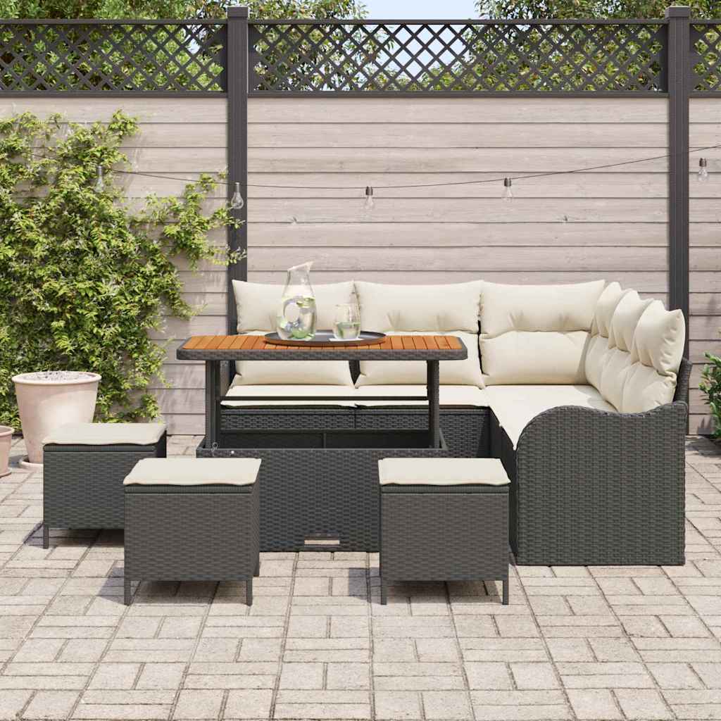 Conjunto de Sofá de Jardim 9 pcs Preto e Creme 110 x 55 x 71 cm