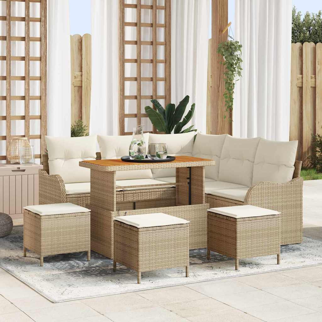 Conjunto de Sofá de Jardim 9 pcs Bege e Creme 110 x 55 x 71 cm