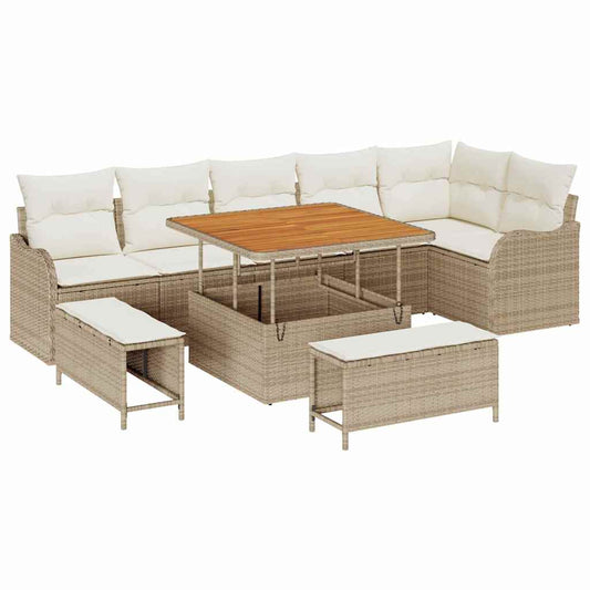 Conjunto de Sofá de Jardim 9 pcs Bege e Creme 100 x 100 x 71 cm
