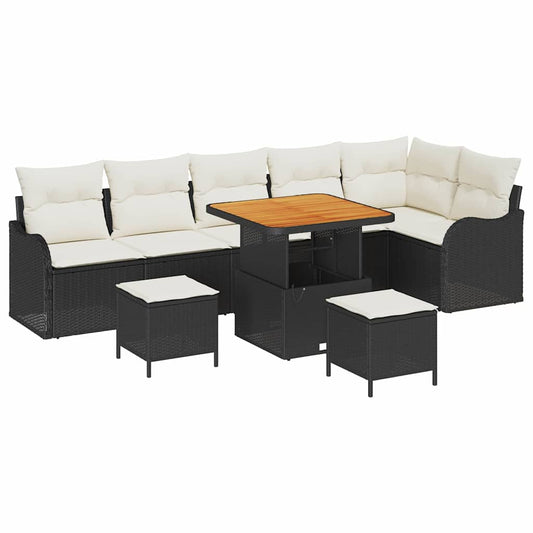 Conjunto de Sofá de Jardim 9 pcs Preto e Creme 80 x 80 x 71 cm