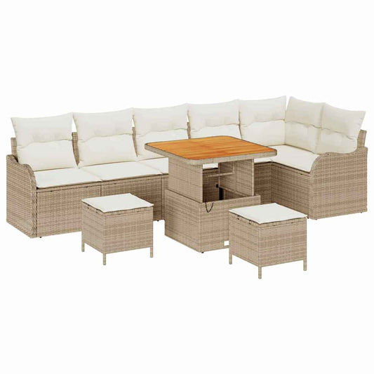 Conjunto de Sofá de Jardim 9 pcs Bege e Creme 80 x 80 x 71 cm