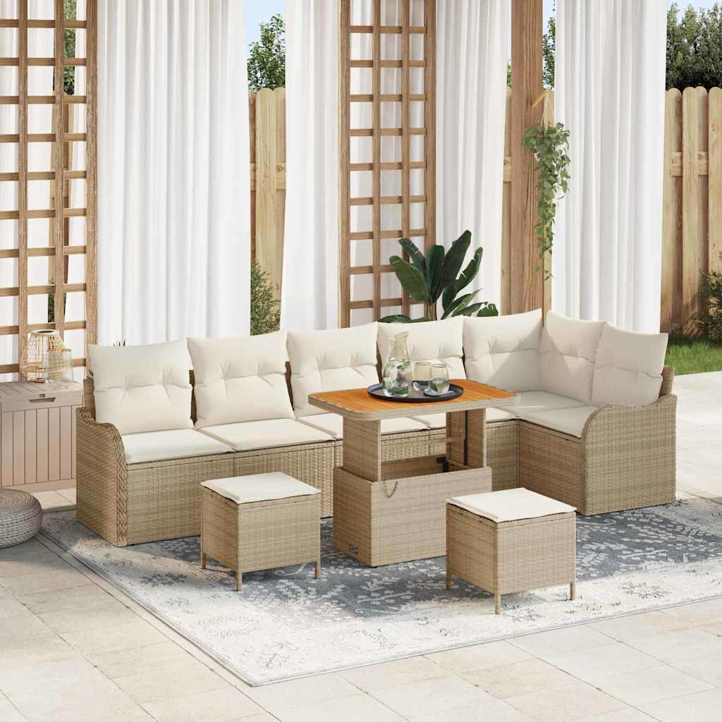 Conjunto de Sofá de Jardim 9 pcs Bege e Creme 90 x 55 x 71 cm