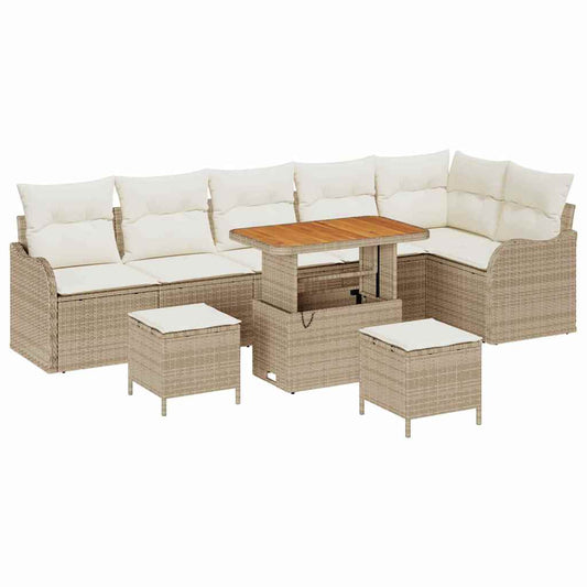Conjunto de Sofá de Jardim 9 pcs Bege e Creme 90 x 55 x 71 cm