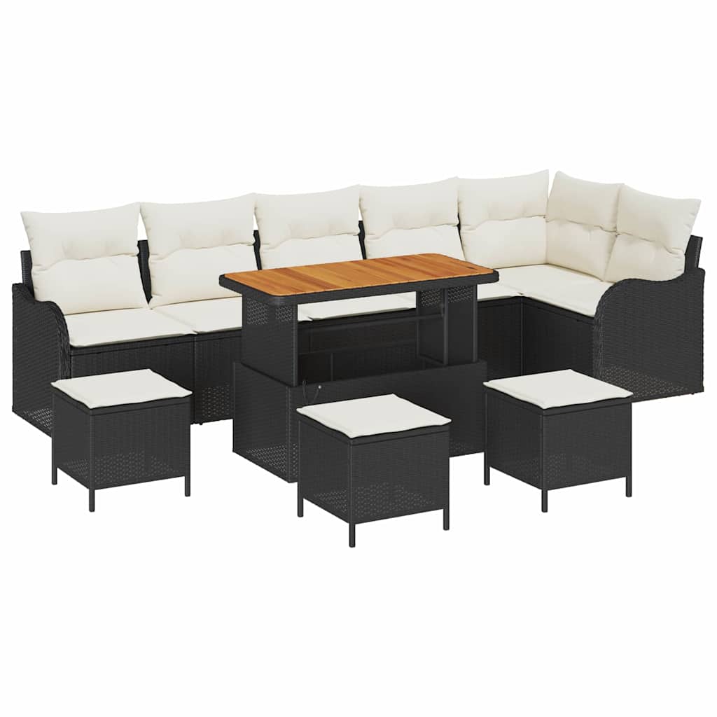 Conjunto de Sofá de Jardim com almofada 10 pcs Preto e Creme