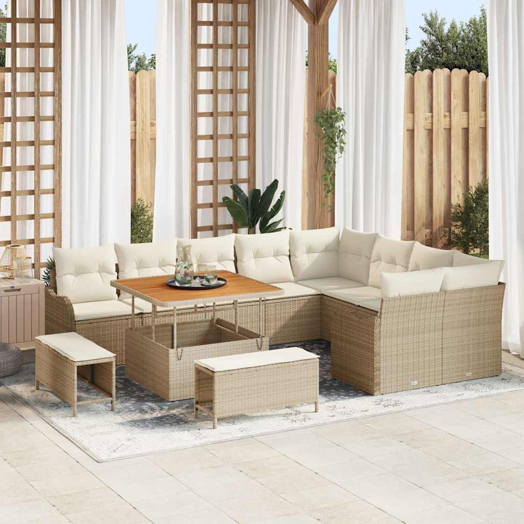 Conjunto de Sofá de Jardim com almofada 12 pcs Bege e Creme