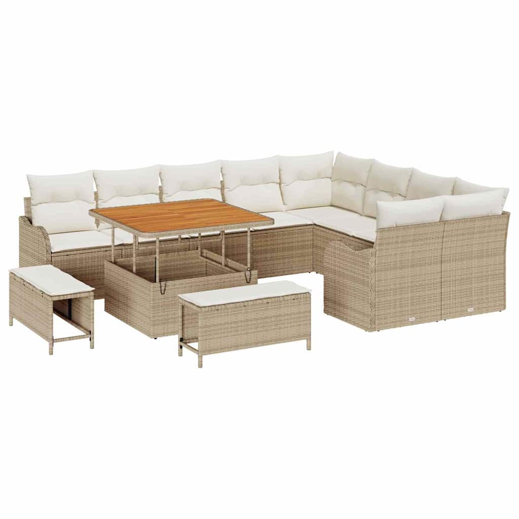 Conjunto de Sofá de Jardim com almofada 12 pcs Bege e Creme