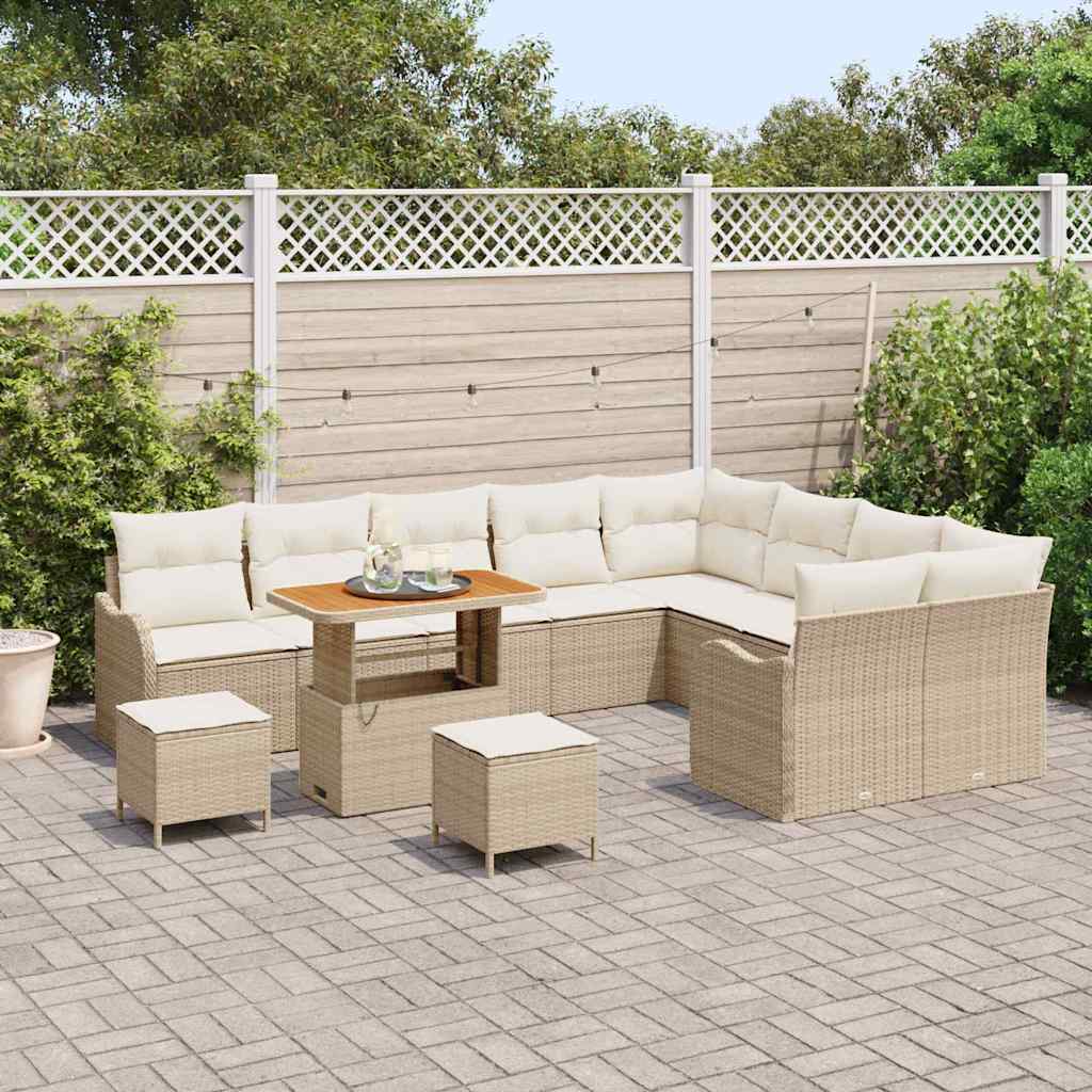Conjunto de Sofá de Jardim 12 pcs Bege e Creme 90 x 55 x 71 cm