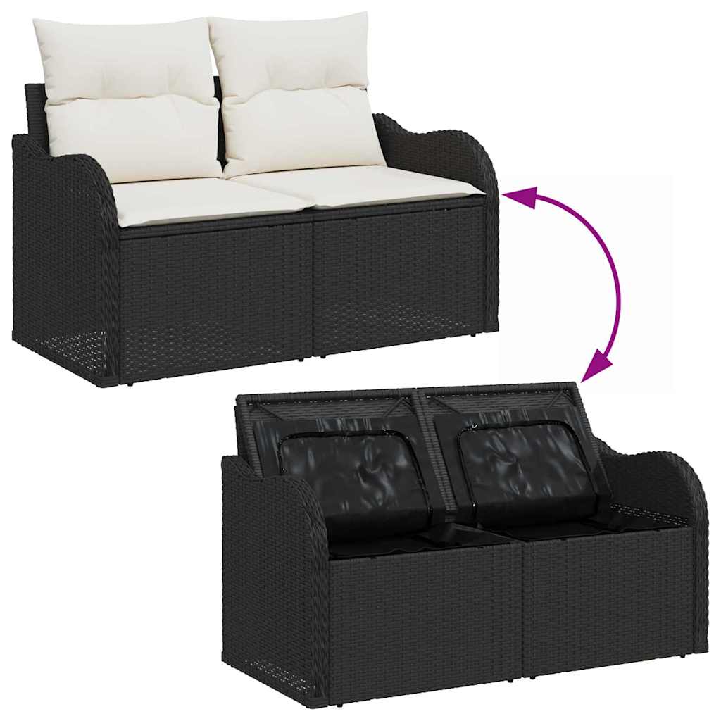 Conjunto de Sofá de Jardim com almofada 13 pcs Preto e Creme