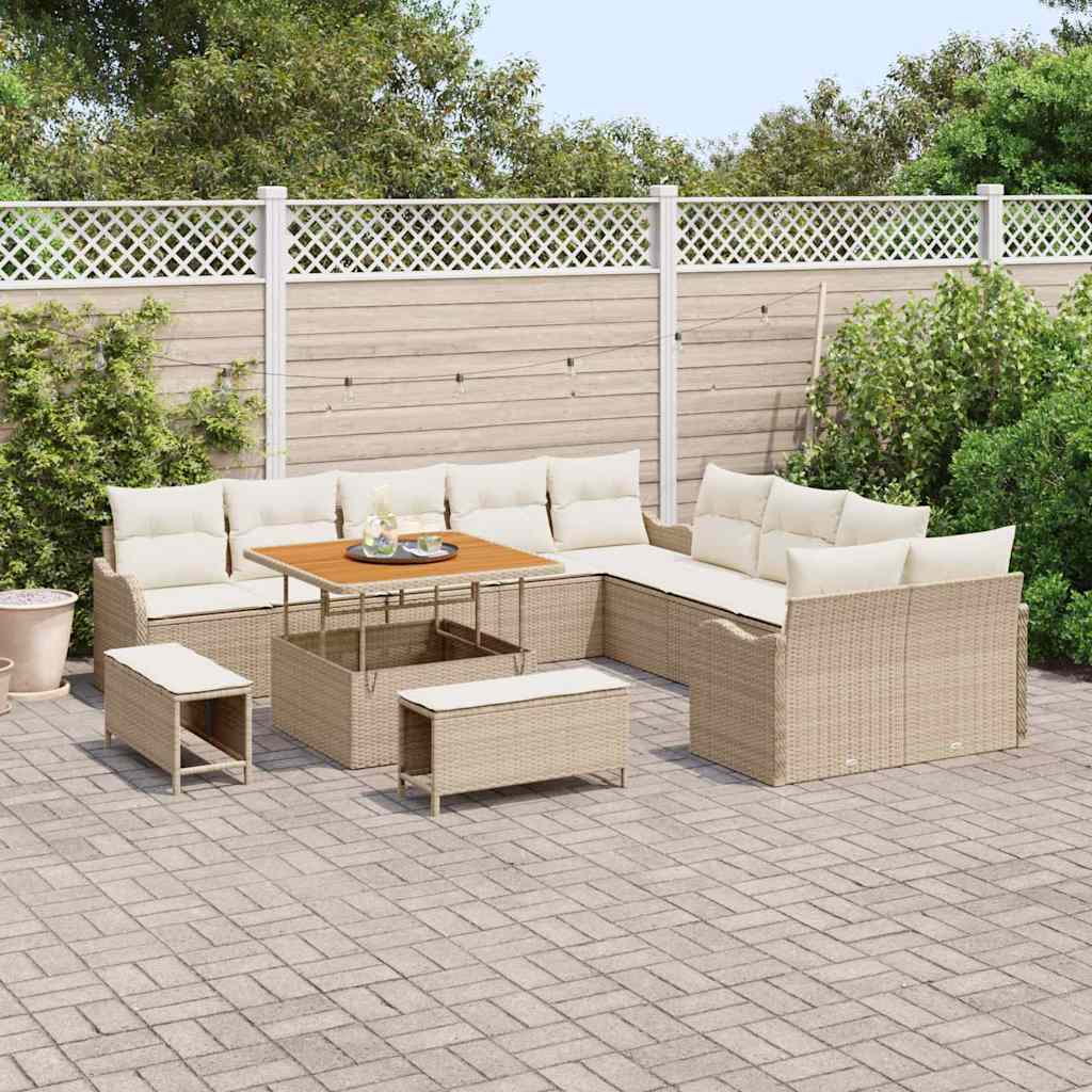 Conjunto de Sofá de Jardim com almofada 13 pcs Bege e Creme
