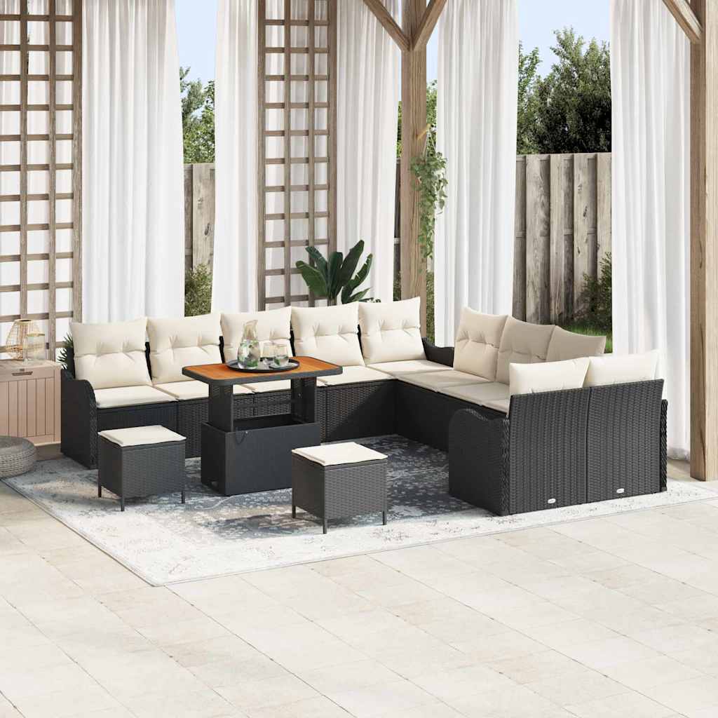 Conjunto de Sofá de Jardim 13 pcs Preto e Creme 90 x 55 x 71 cm