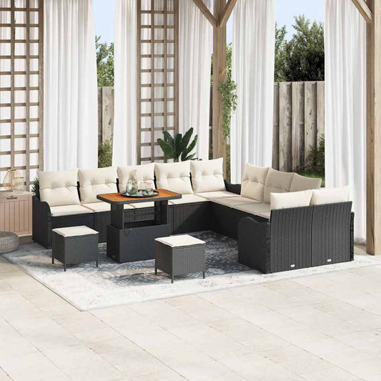 Conjunto de Sofá de Jardim 13 pcs Preto e Creme 90 x 55 x 71 cm