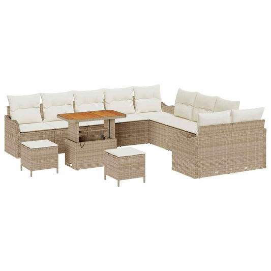 Conjunto de Sofá de Jardim 13 pcs Bege e Creme 90 x 55 x 71 cm