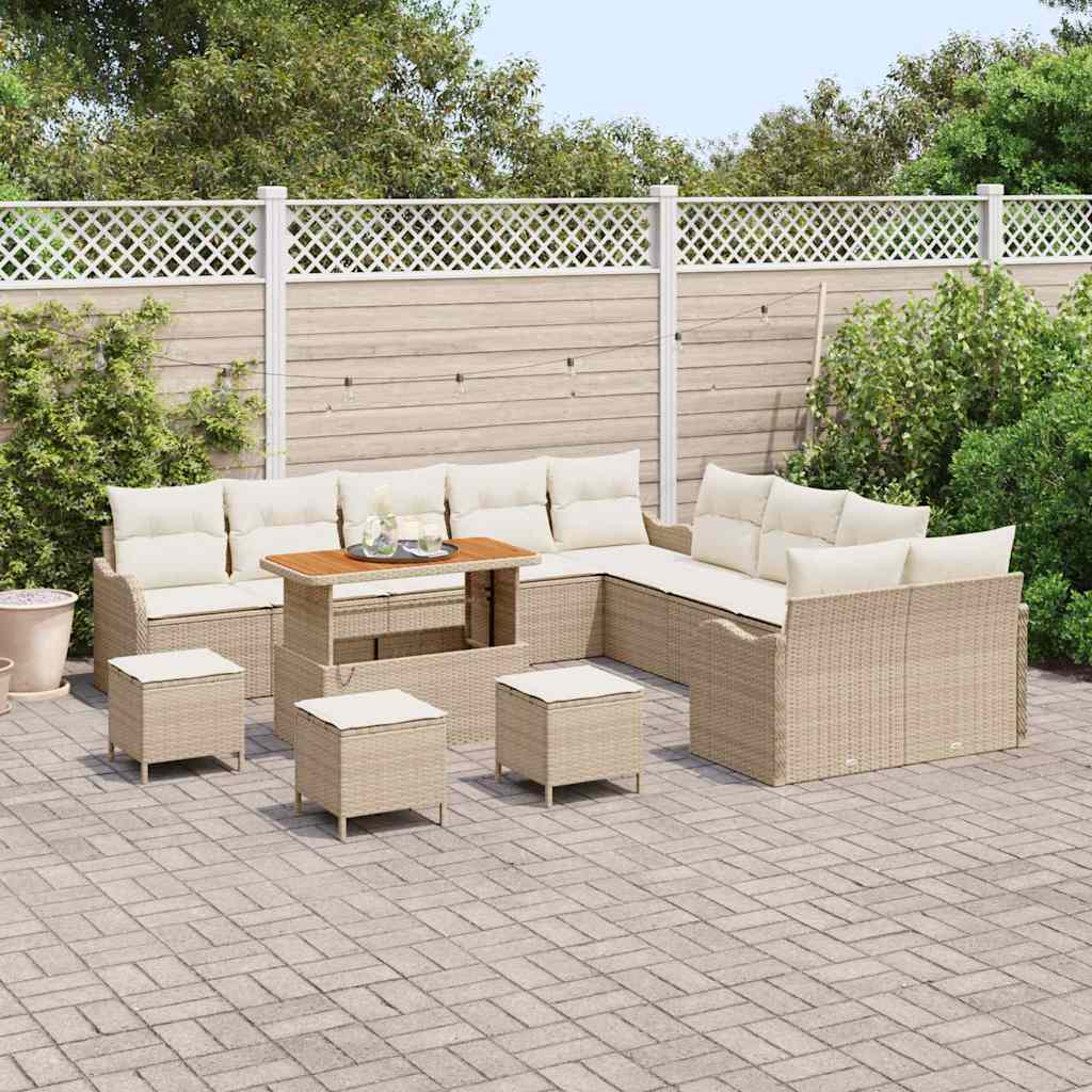 Conjunto de Sofá de Jardim 14 pcs Bege e Creme 110 x 55 x 71 cm