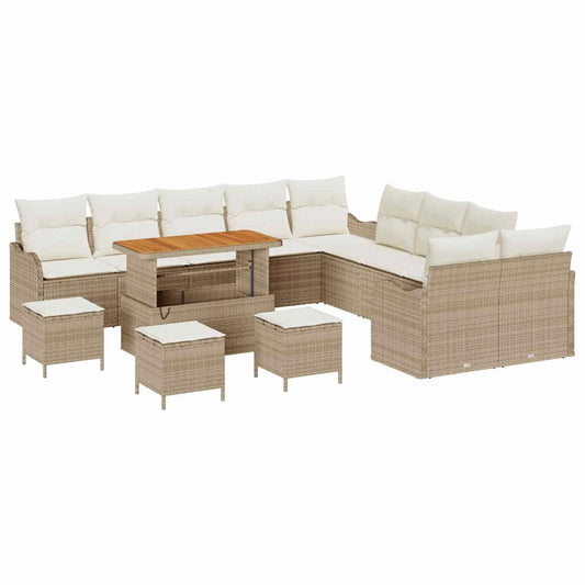 Conjunto de Sofá de Jardim 14 pcs Bege e Creme 110 x 55 x 71 cm
