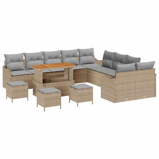 Conjunto de Sofá de Jardim 14 pcs Bege e Cinza Claro