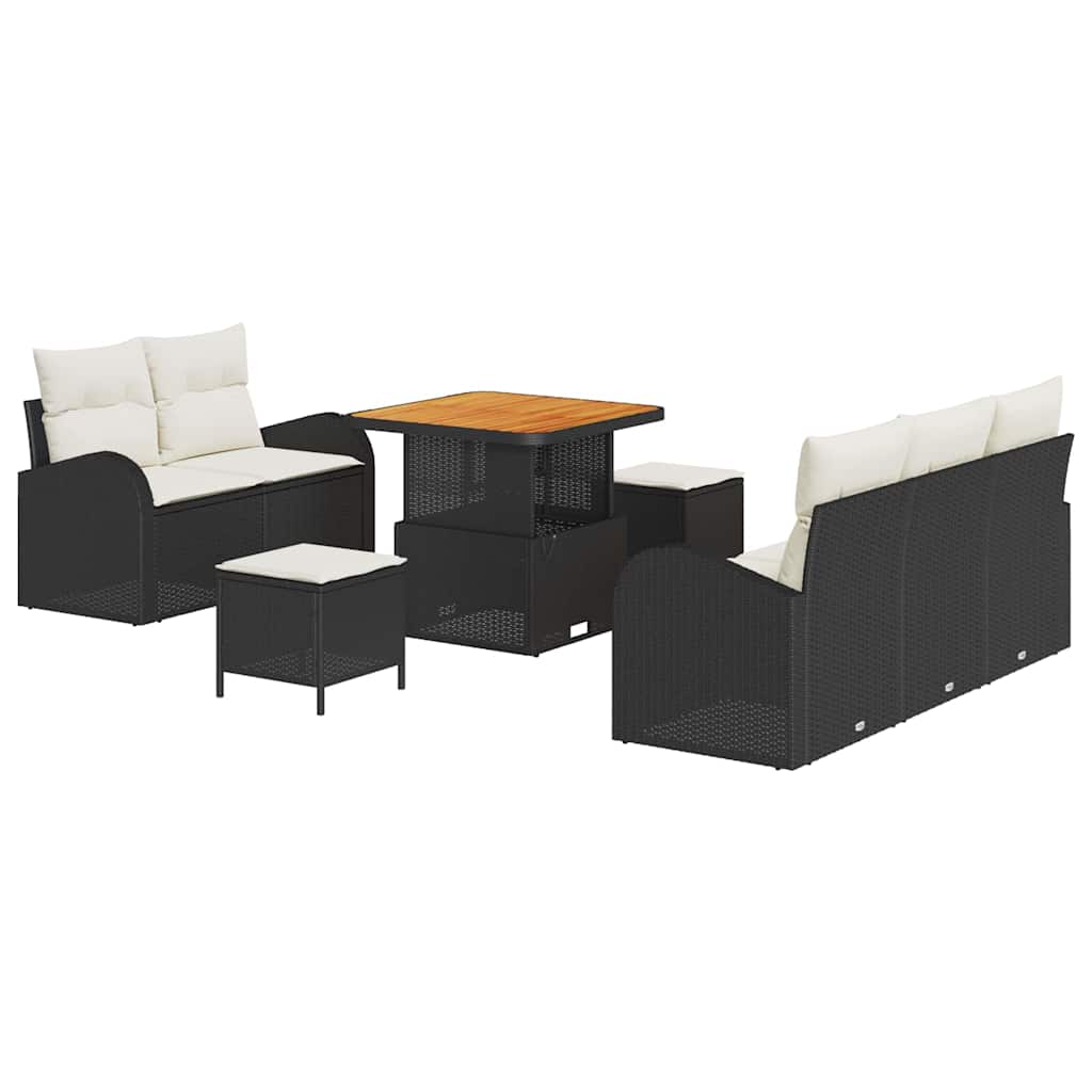 Conjunto de Sofá de Jardim 8 pcs Preto e Creme 80 x 80 x 71 cm