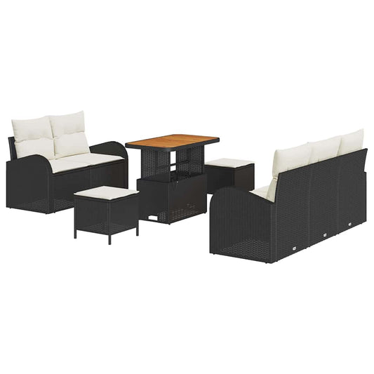 Conjunto de Sofá de Jardim 8 pcs Preto e Creme 90 x 55 x 71 cm