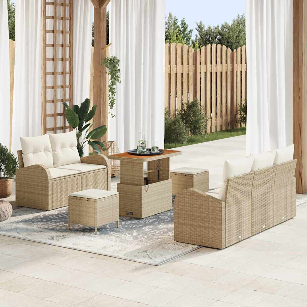Conjunto de Sofá de Jardim 8 pcs Bege e Creme 90 x 55 x 71 cm