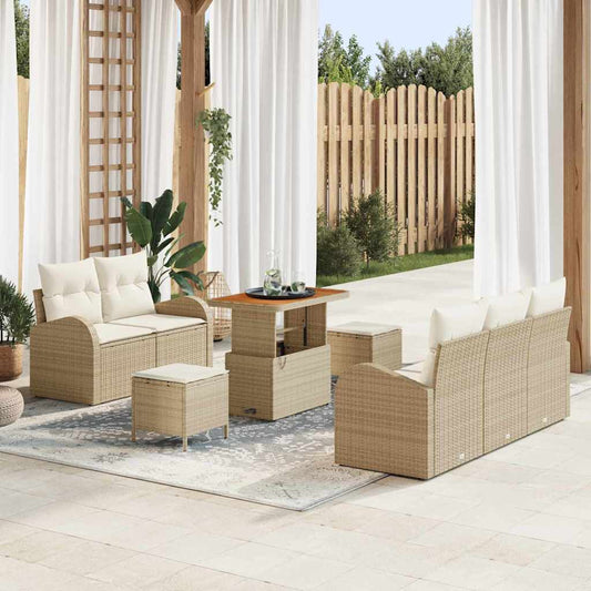 Conjunto de Sofá de Jardim 8 pcs Bege e Creme 90 x 55 x 71 cm