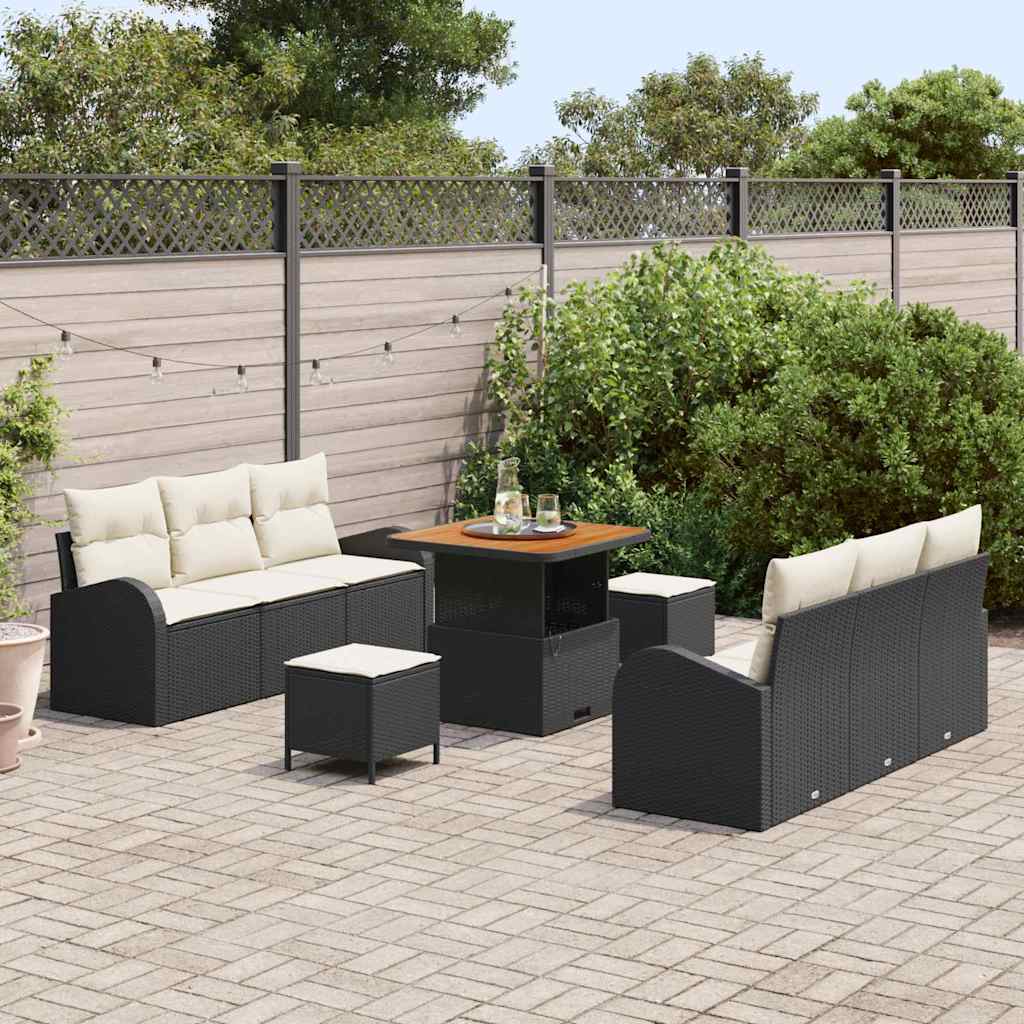 Conjunto de Sofá de Jardim 9 pcs Preto e Creme 80 x 80 x 71 cm