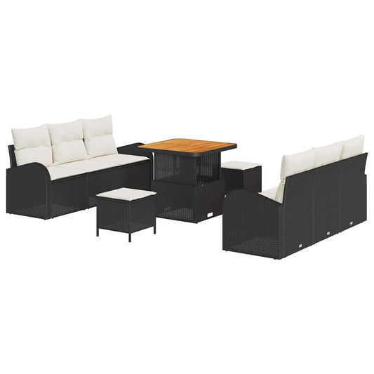Conjunto de Sofá de Jardim 9 pcs Preto e Creme 80 x 80 x 71 cm