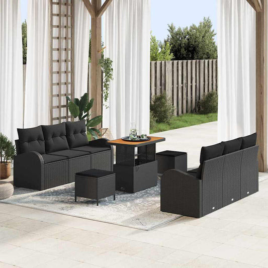 Conjunto de Sofá de Jardim 9 pcs Preto 90 x 55 x 71 cm