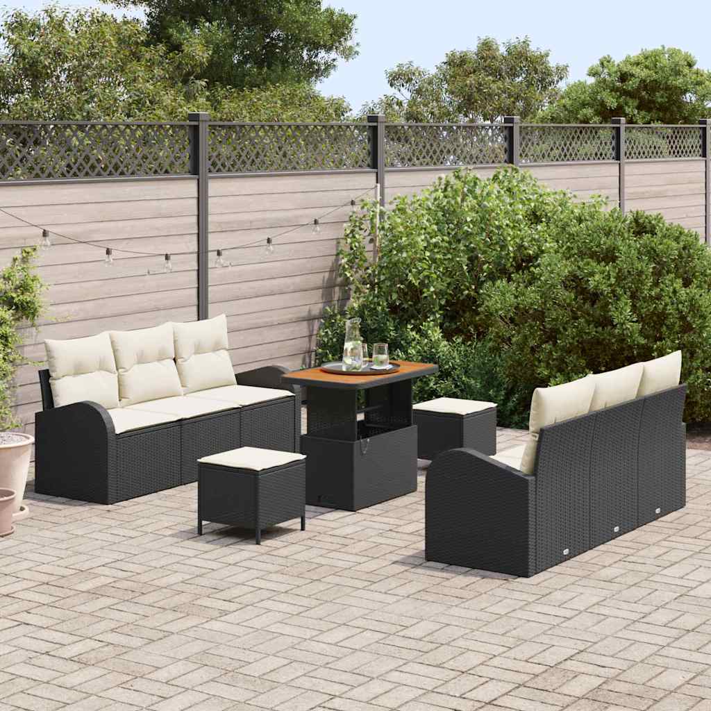 Conjunto de Sofá de Jardim 9 pcs Preto e Creme 90 x 55 x 71 cm