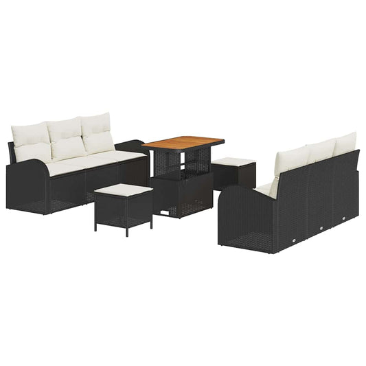 Conjunto de Sofá de Jardim 9 pcs Preto e Creme 90 x 55 x 71 cm