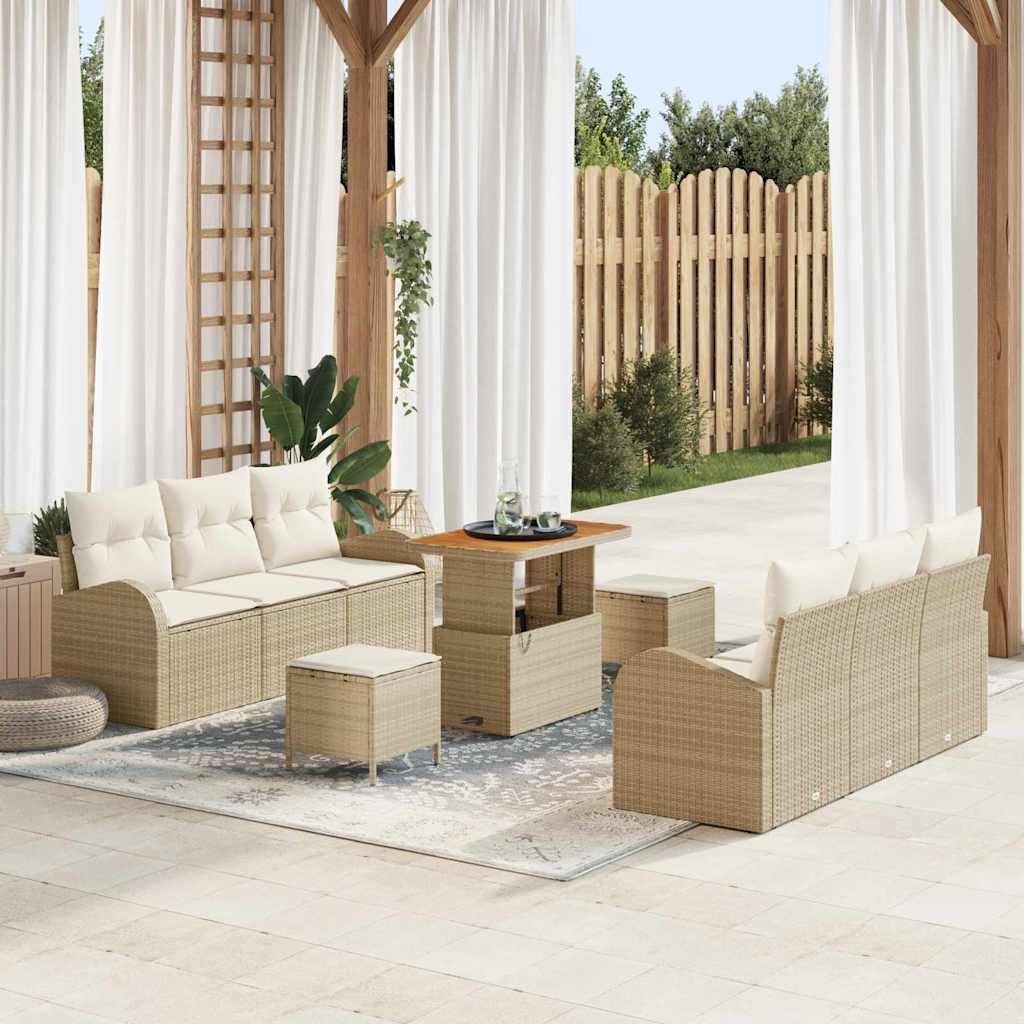Conjunto de Sofá de Jardim 9 pcs Bege e Creme 90 x 55 x 71 cm
