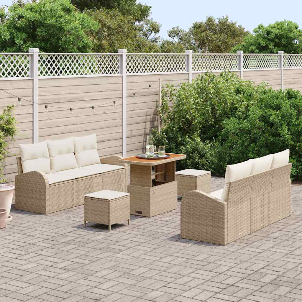 Conjunto de Sofá de Jardim 9 pcs Bege e Creme 90 x 55 x 71 cm