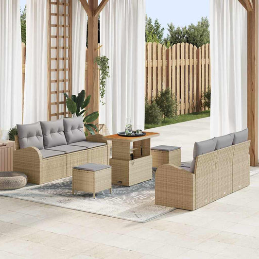 Conjunto de Sofá de Jardim 9 pcs Bege e Cinza Claro