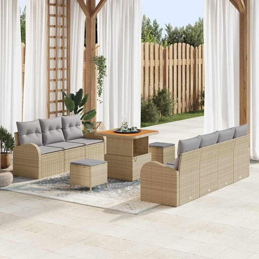 Conjunto de Sofá de Jardim 10 pcs Bege e Cinza Claro