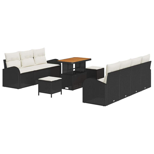 Conjunto de Sofá de Jardim 10 pcs Preto e Creme 90 x 55 x 71 cm