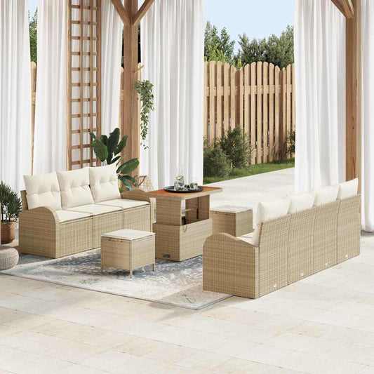 Conjunto de Sofá de Jardim 10 pcs Bege e Creme 90 x 55 x 71 cm