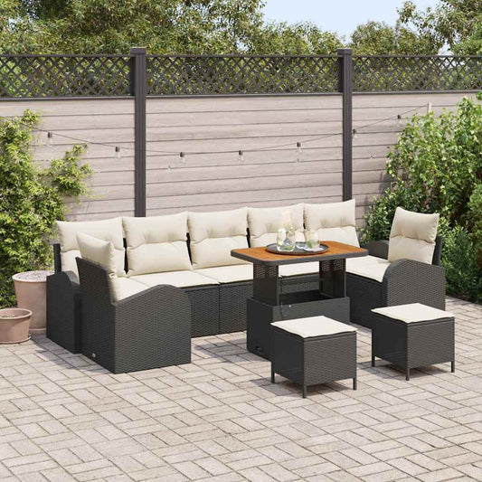 Conjunto de Sofá de Jardim 10 pcs Preto e Creme 90 x 55 x 71 cm