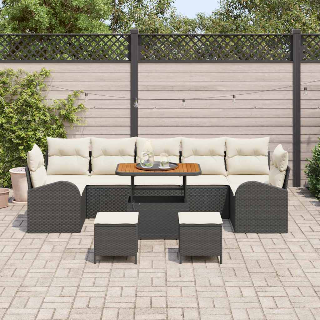 Conjunto de Sofá de Jardim 10 pcs Preto e Creme 90 x 55 x 71 cm