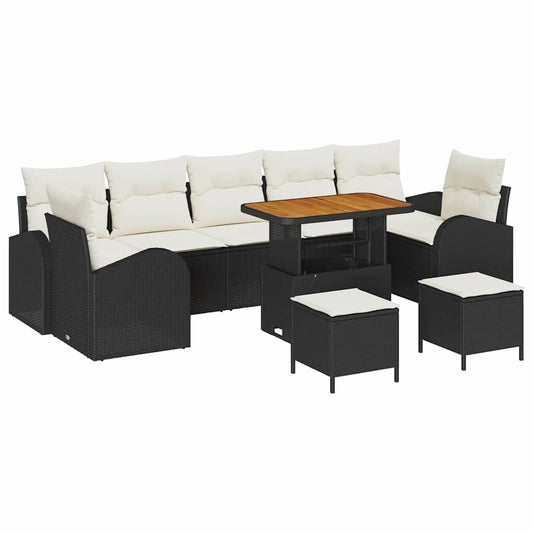 Conjunto de Sofá de Jardim 10 pcs Preto e Creme 90 x 55 x 71 cm