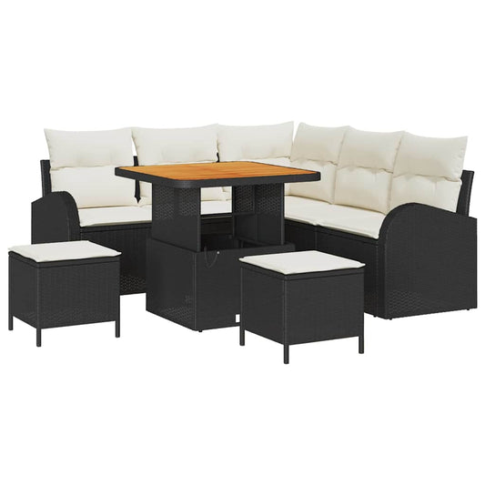 Conjunto de Sofá de Jardim 8 pcs Preto e Creme 80 x 80 x 71 cm