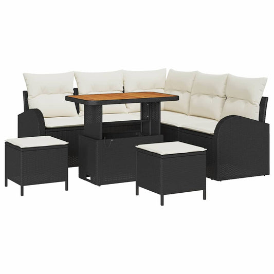 Conjunto de Sofá de Jardim 8 pcs Preto e Creme 90 x 55 x 71 cm