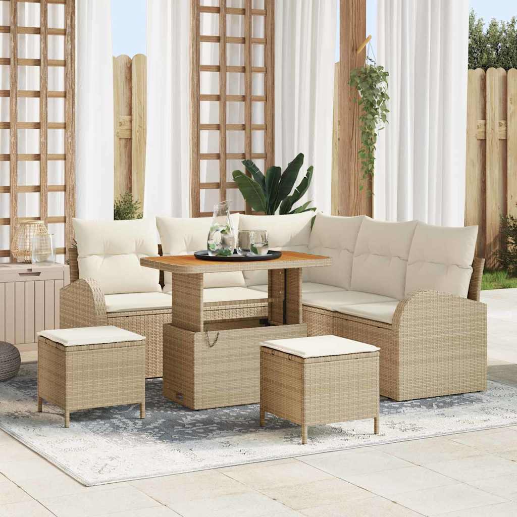 Conjunto de Sofá de Jardim 8 pcs Bege e Creme 90 x 55 x 71 cm
