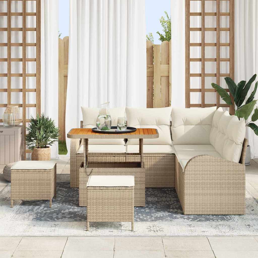 Conjunto de Sofá de Jardim 8 pcs Bege e Creme 90 x 55 x 71 cm