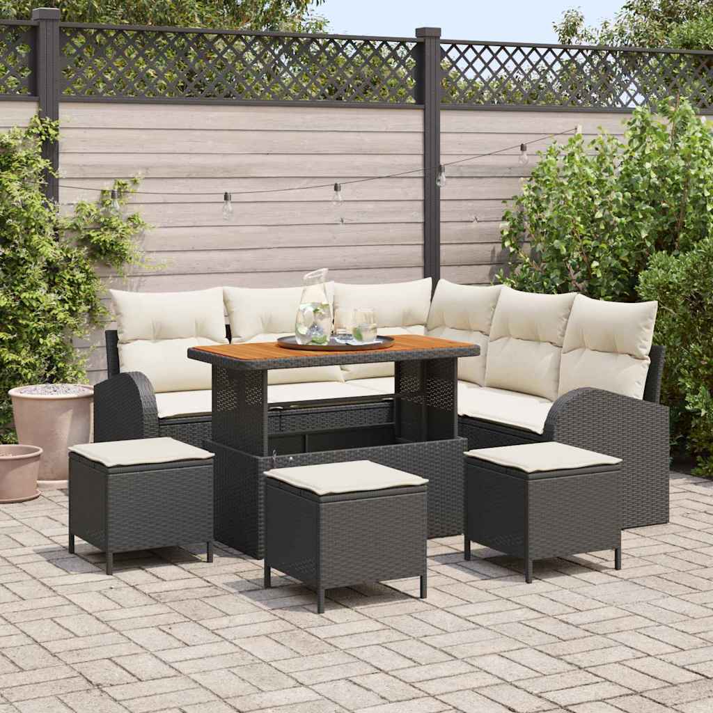 Conjunto de Sofá de Jardim 9 pcs Preto e Creme 110 x 55 x 71 cm