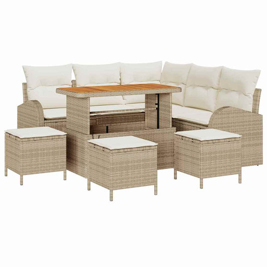 Conjunto de Sofá de Jardim 9 pcs Bege e Creme 110 x 55 x 71 cm